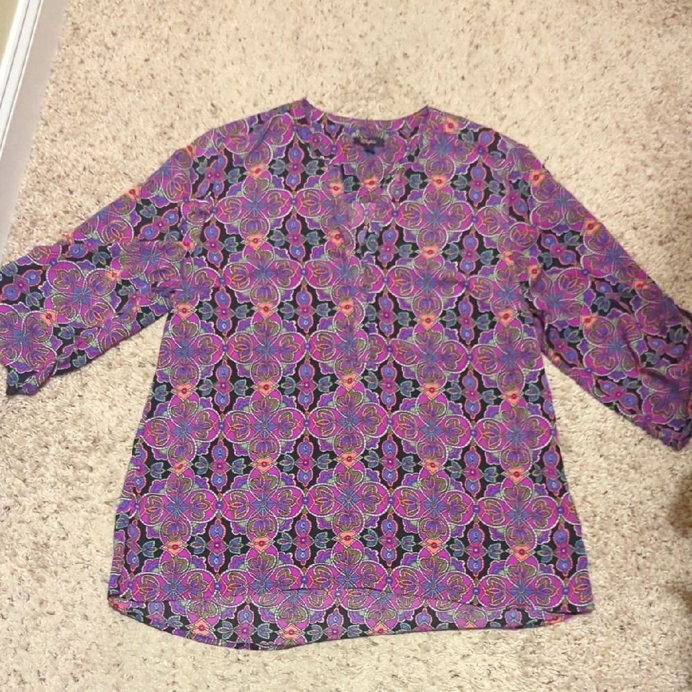⭐5/$25-Cupio Purple Boxy Blouse with Mandarin Collar